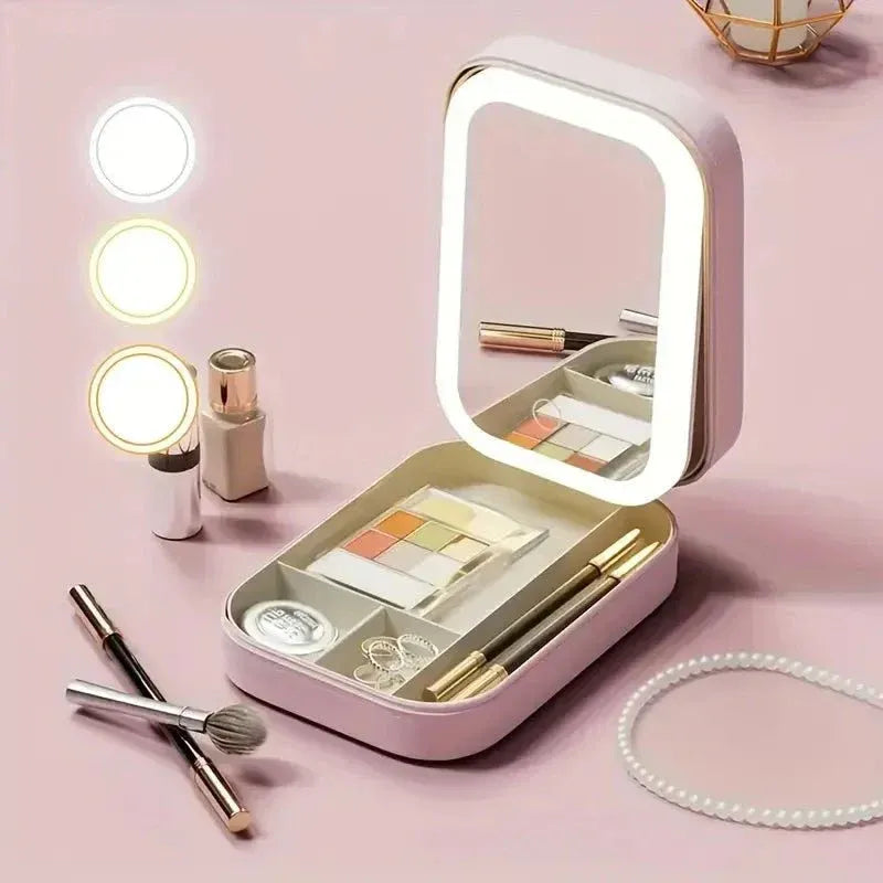 Compact Makeup Vanity With LED Mirror